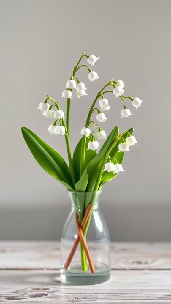 35 Enchanting Spring Wedding Flowers for Your Dream Celebration A bouquet of Lily of the Valley in a glass vase with colorful sticks