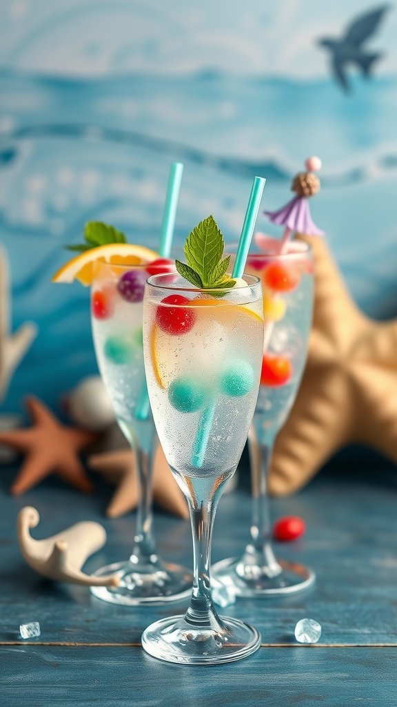 25 Creative Mermaid-Inspired Party Food Ideas Refreshing mermaid-themed fruity drink with sparkling water and assorted fruits.