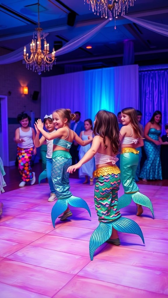 35 Magical Mermaid Party Ideas for an Under-the-Sea Celebration Children dancing in colorful mermaid tails at a party