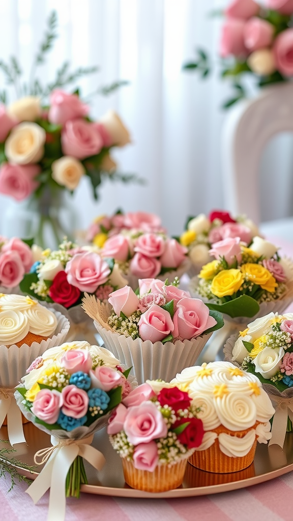 15 Stunning Cake Bouquet Flower Ideas for Your Next Celebration Colorful mini cake bouquets decorated with edible flowers and buttercream frosting.