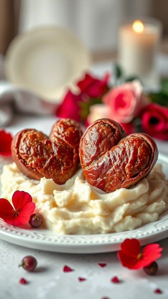35 Irresistible Valentine’s Day Food Ideas to Celebrate Your Love Mini heart-shaped meatloaves served on a plate with mashed potatoes