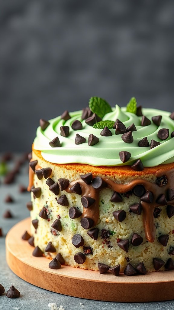 25 Irresistible Valentine’s Day Cake Ideas to Sweeten Your Celebration A delicious mint chocolate chip cake topped with mint frosting and chocolate chips, perfect for Valentine's Day.