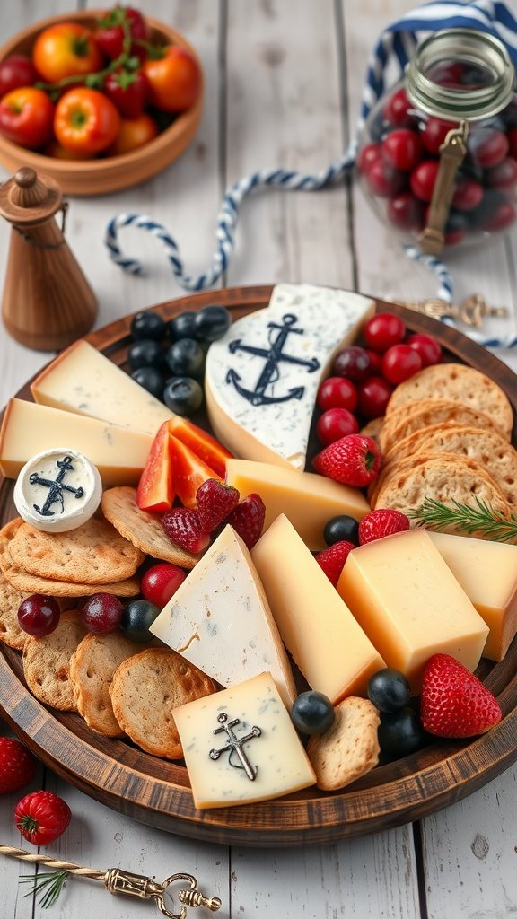 25 Creative Mermaid-Inspired Party Food Ideas A beautifully arranged nautical cheese platter featuring various cheeses, fruits, and crackers.