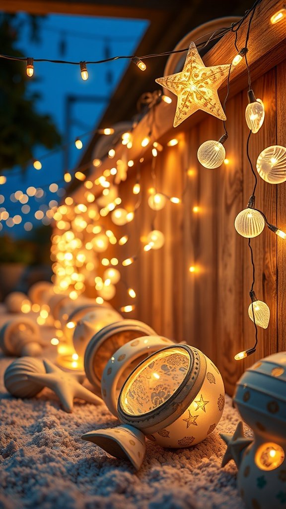 25 Stunning Mermaid Party Decoration Ideas for an Underwater Adventure Nautical string lights with seashells and starfish decorations