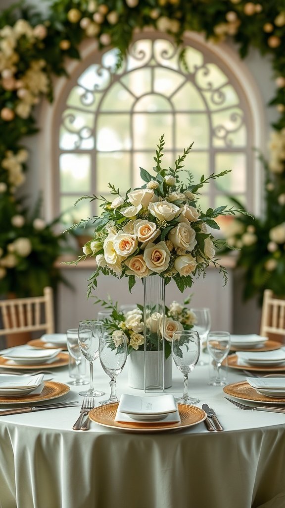 35 Stunning Olive Green Wedding Theme Color Schemes A beautifully arranged wedding table featuring olive green and cream colors with floral decorations