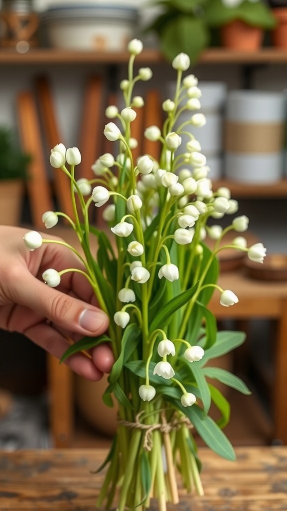 30 Beautiful Baby's Breath Centerpiece DIY Ideas A hand holding a bouquet of baby’s breath flowers, ready for arrangement.