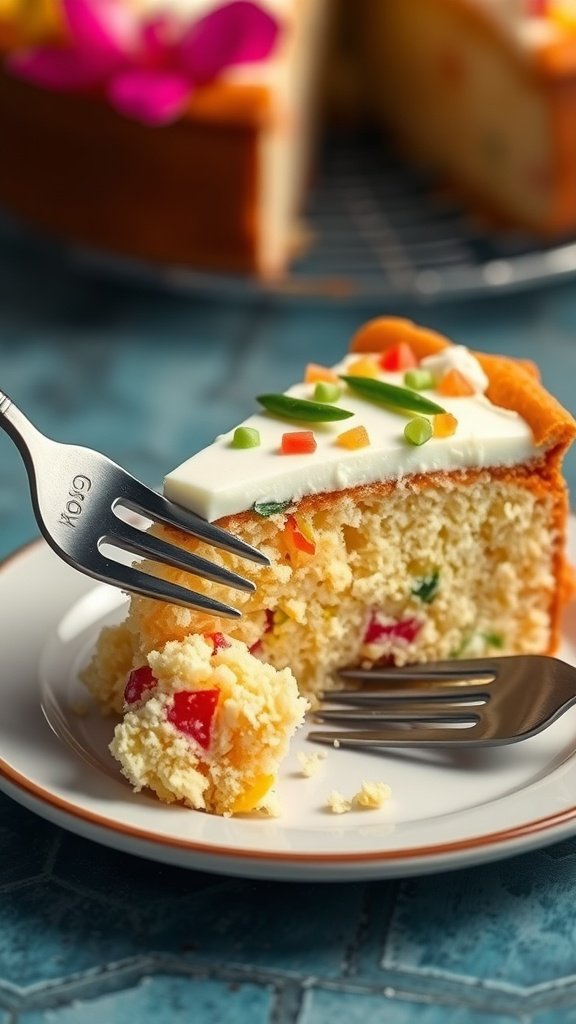 20 Delightful Luau Cake Recipes for Your Tropical Celebration A slice of luau cake on a plate with decorative toppings