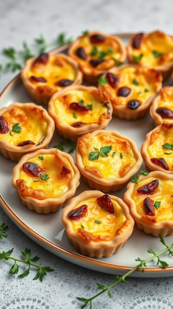 35 Stunning Grazing Table Ideas That Will Wow Your Guests (You Won't Believe #12!) A plate of savory quiche bites garnished with herbs.
