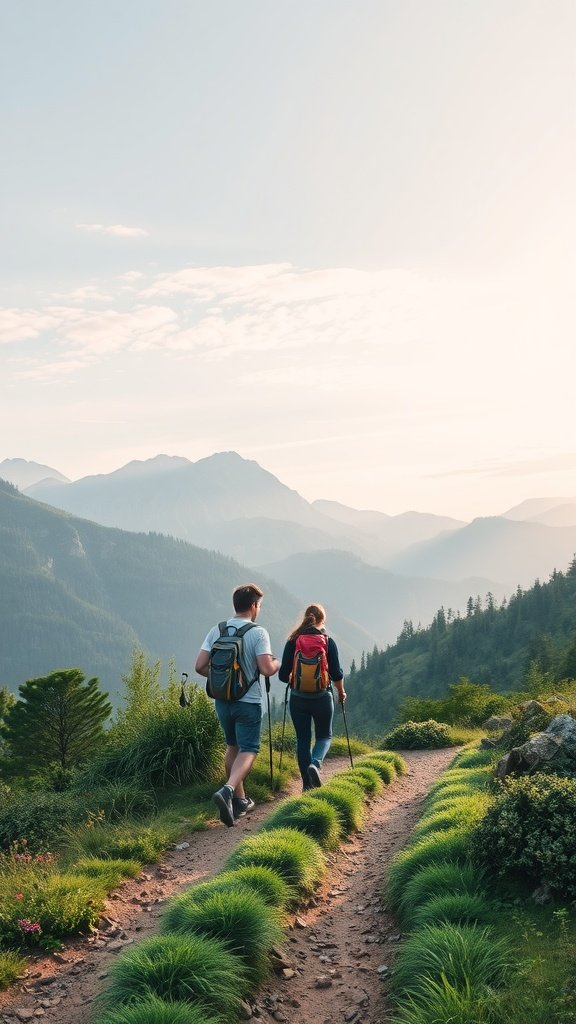 25 Creative Second Date Ideas That Will Leave a Lasting Impression (You’ll Love #8!) A couple hiking on a scenic trail with mountains in the background