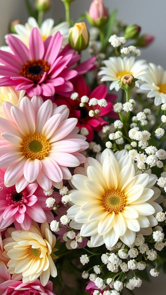 30 Stunning Baby's Breath Bouquets That Will Steal Your Heart (Wait Until You See #4!) A vibrant floral arrangement featuring daisies and baby's breath.