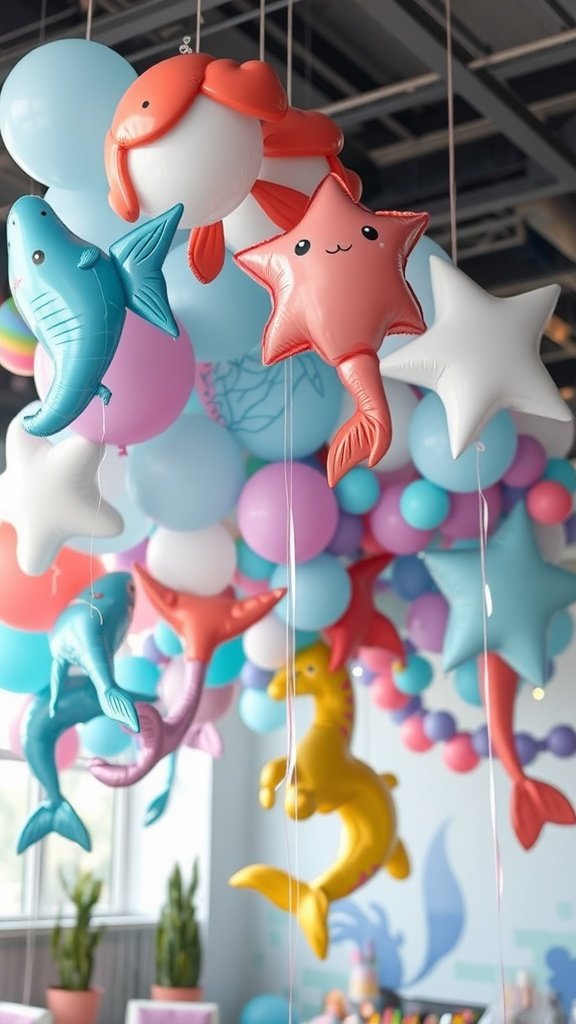 25 Enchanting Ideas for the Ultimate Mermaid-Themed Kids Party Colorful sea creature balloon decorations for a kids' mermaid party