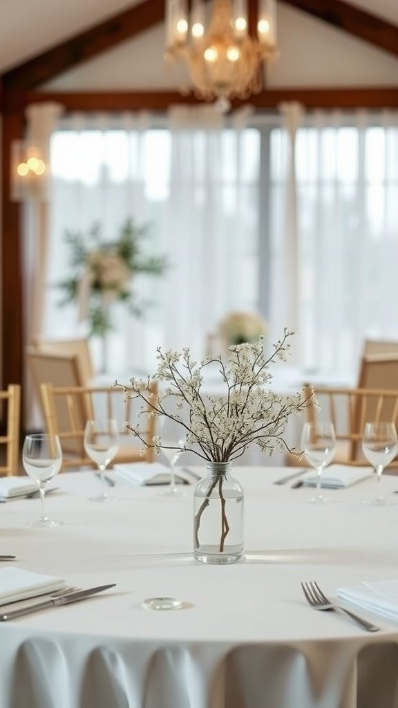 30 Stunning Baby's Breath Wedding Centerpieces for a Dreamy Celebration A simple wedding table setting featuring a vase of baby's breath flowers.