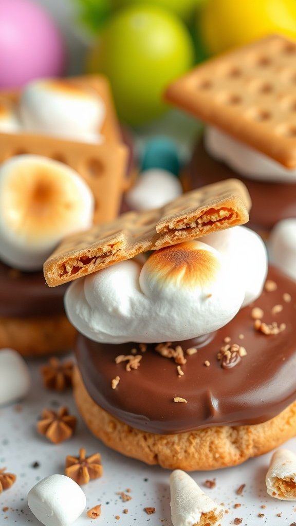 25 Delightful Easter Tea Party Cookies to Impress Your Guests Delicious s'mores cookies with marshmallows and chocolate, perfect for an Easter tea party.