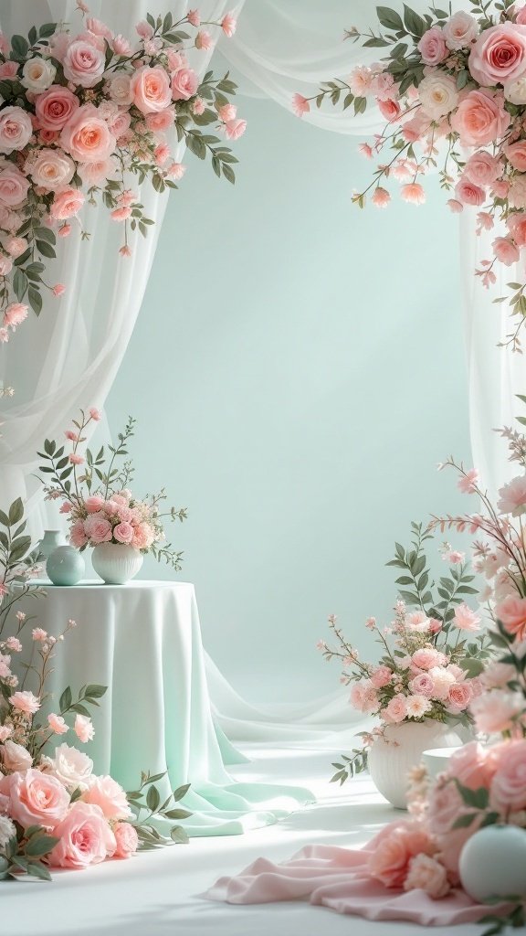 25 Beautiful Spring Wedding Color Palettes to Inspire Your Big Day A wedding setup featuring soft blush roses and mint green elements.
