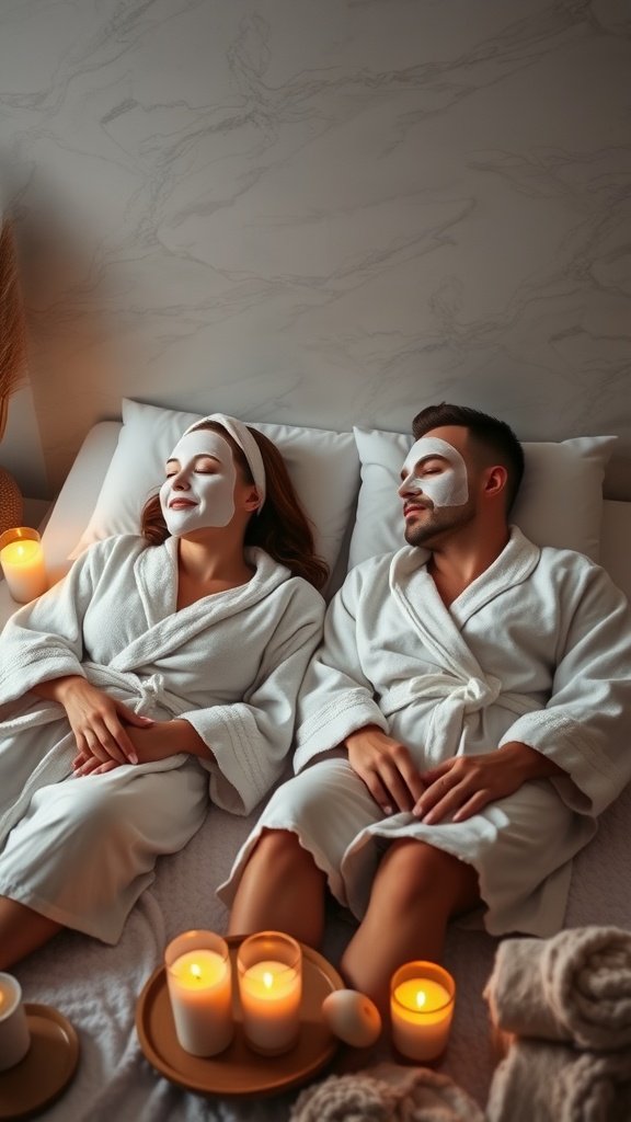 25 Cozy Indoor Date Ideas That'll Ignite the Spark (Prepare for Romance!) A couple enjoying a spa day at home with face masks and candles