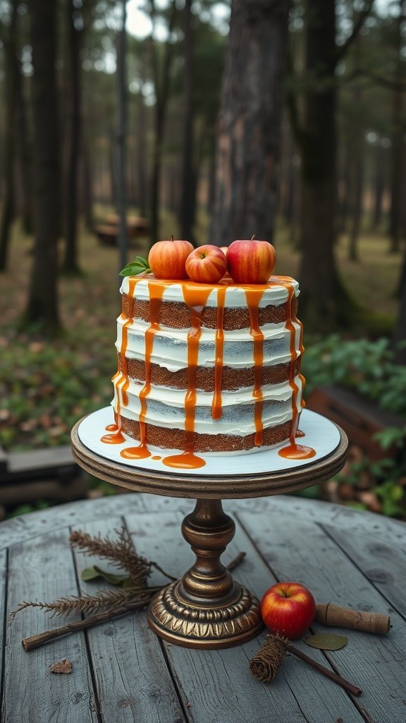 35 Enchanting Forest Wedding Cake Recipes for Your Dream Celebration Spiced apple cake with caramel sauce, beautifully layered and decorated