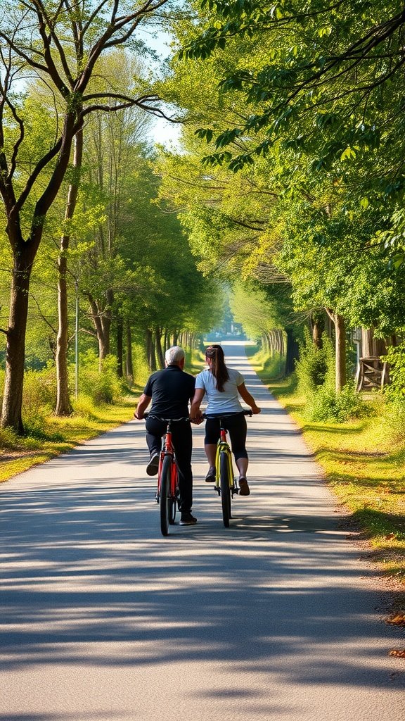 25 Creative Second Date Ideas That Will Leave a Lasting Impression (You’ll Love #8!) A couple riding bikes on a sunny path surrounded by trees