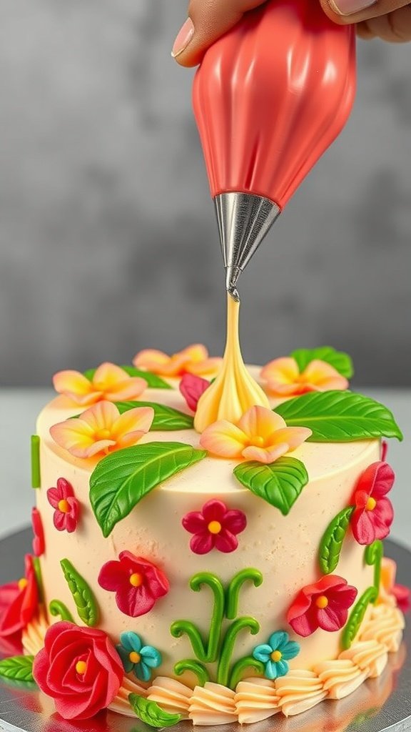 20 Delightful Luau Cake Recipes for Your Tropical Celebration A beautifully decorated luau cake with vibrant icing flowers and leaves.