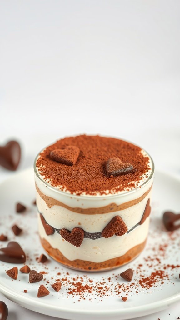 35 Irresistible Valentine’s Day Food Ideas to Celebrate Your Love A beautifully layered tiramisu with heart decorations on top, perfect for Valentine's Day.