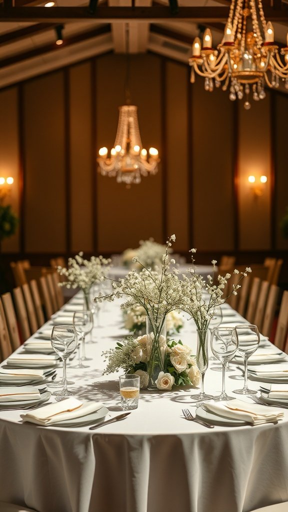 30 Beautiful Baby's Breath Centerpiece DIY Ideas A wedding table setting with baby's breath centerpieces and elegant decor.