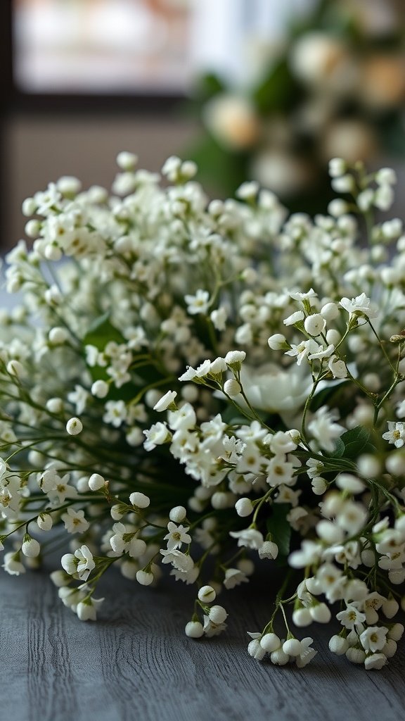 30 Beautiful Baby's Breath Centerpiece DIY Ideas A close-up of a beautiful arrangement of baby's breath flowers, symbolizing peace and remembrance.