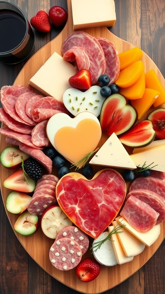 35 Irresistible Valentine’s Day Food Ideas to Celebrate Your Love A beautifully arranged Valentine's Day charcuterie board with an assortment of cheeses, cured meats, fruits, and nuts.