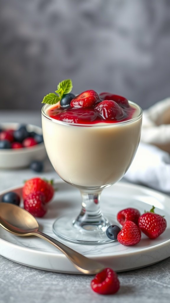 35 Irresistible Valentine’s Day Food Ideas to Celebrate Your Love A creamy vanilla bean panna cotta topped with fresh berries and berry compote, served in a glass. Valentine’s Day Food Ideas