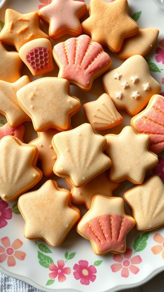 25 Creative Mermaid-Inspired Party Food Ideas Decorative shell-shaped cookies in pastel colors. Mermaid party food