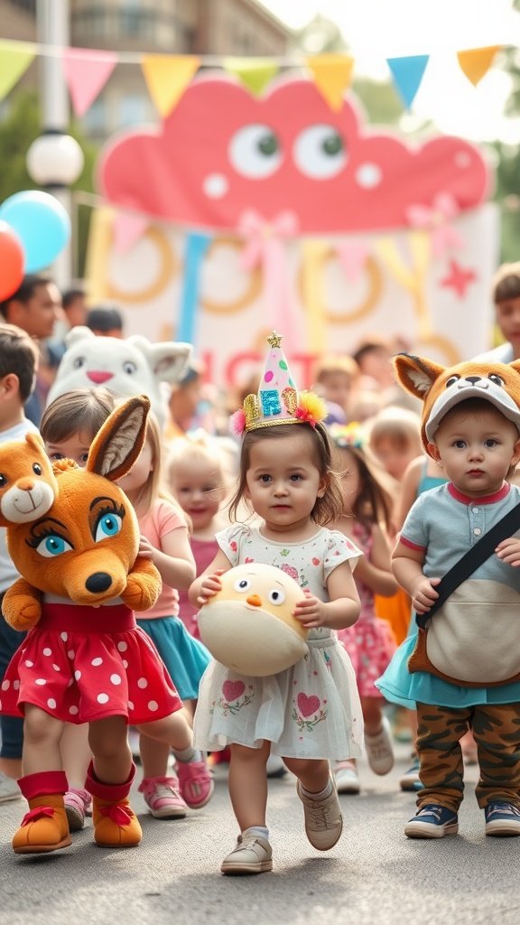 35 Creative Ideas for an Unforgettable 2nd Birthday Party Children in animal costumes participating in a parade during a birthday party