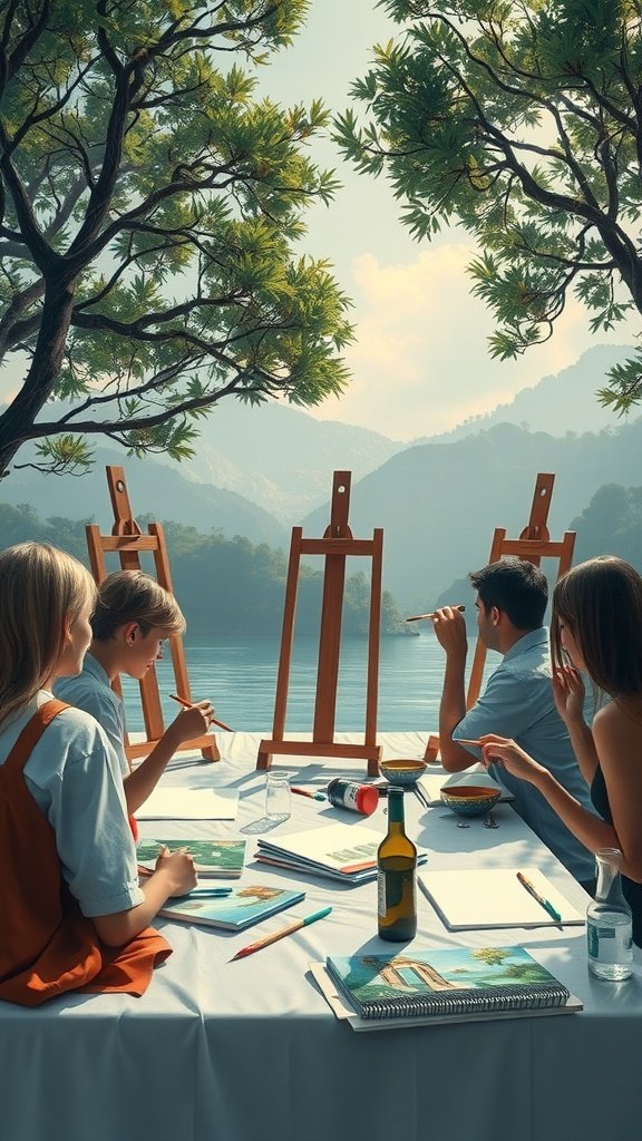 35 Creative Bridal Shower Ideas for an Unforgettable Celebration Guests participating in an outdoor canvas painting session for a bridal shower.