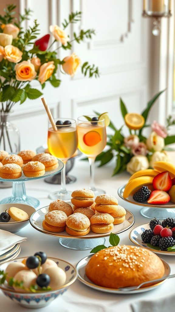 35 Creative Bridal Shower Ideas for an Unforgettable Celebration A beautifully arranged brunch buffet featuring pastries, fruits, and drinks, perfect for a bridal shower.