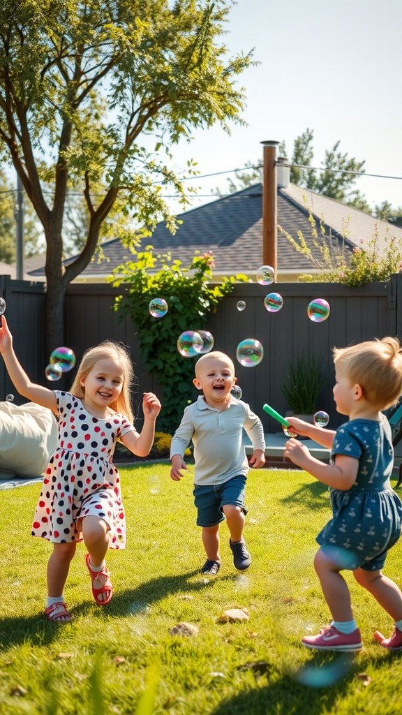 35 Creative Ideas for an Unforgettable 2nd Birthday Party Children playing with bubbles in a sunny backyard