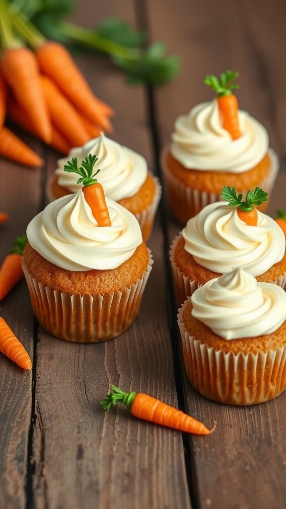 25 Creative and Colorful Easter Cupcakes to Try This Spring Carrot cake cupcakes with cream cheese frosting decorated with mini carrots on top