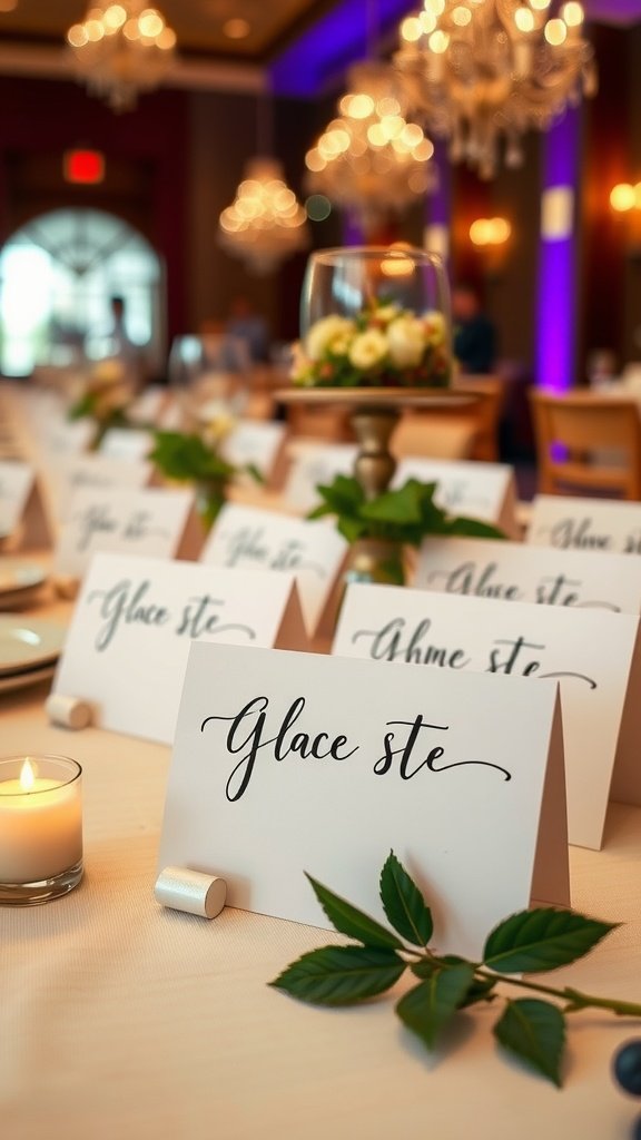 35 Creative Bridal Shower Decoration Ideas You'll Love Elegant place cards with handwritten names on a beautifully set table for a bridal shower.