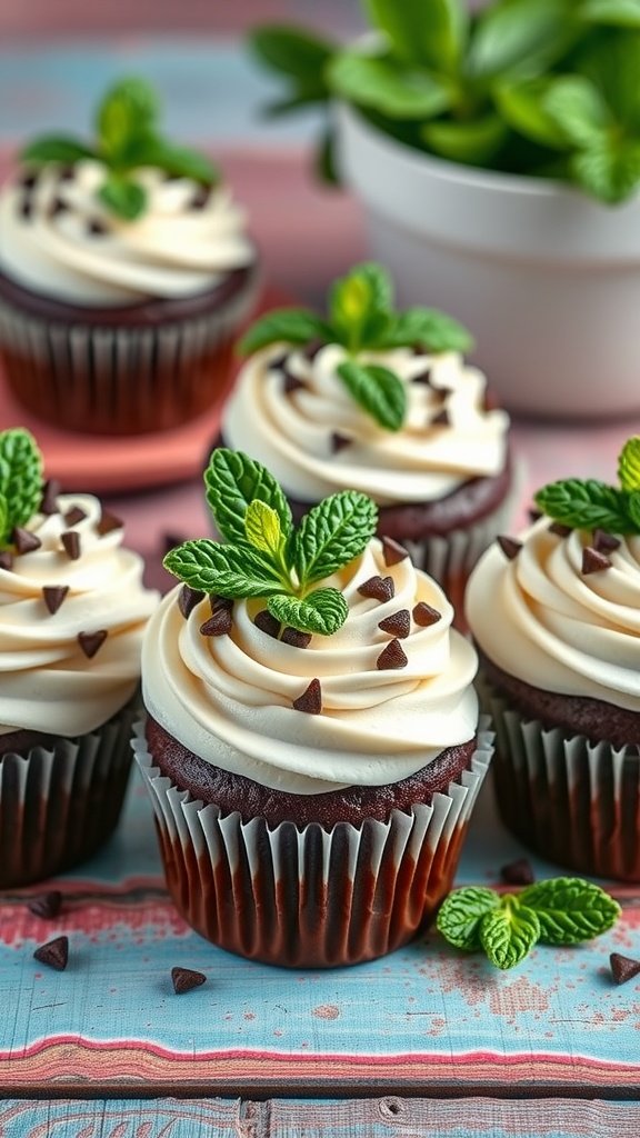 25 Creative and Colorful Easter Cupcakes to Try This Spring Delicious chocolate mint cupcakes topped with creamy frosting, Andes candies, and fresh mint leaves.