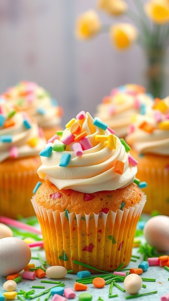 25 Creative and Colorful Easter Cupcakes to Try This Spring Colorful confetti cupcakes with frosting and sprinkles