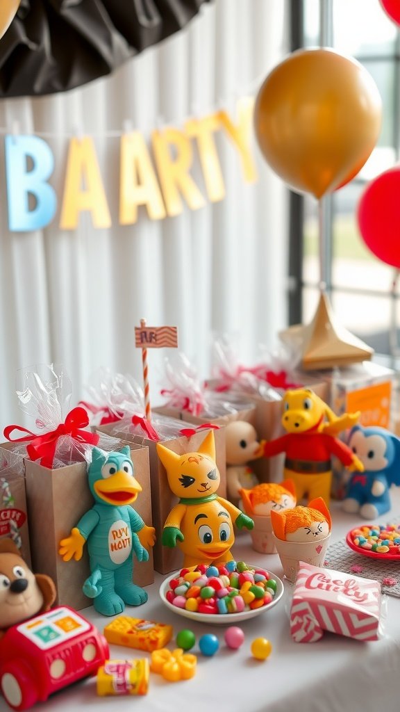 35 Creative Ideas for an Unforgettable 2nd Birthday Party Colorful birthday party setup with customized party favors, toys, and candies