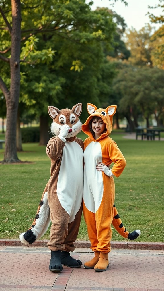 35 Best Couples Costumes for Your Next Halloween Party Couple wearing cute animal costumes in a park