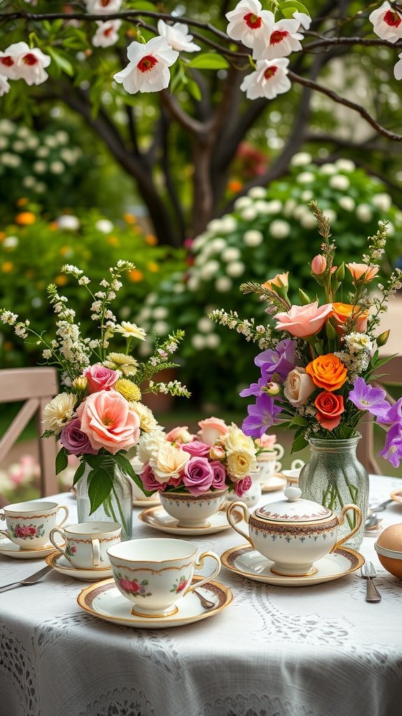 35 Creative Bridal Shower Ideas for an Unforgettable Celebration A beautifully set table for an elegant tea party with floral arrangements and fine china.