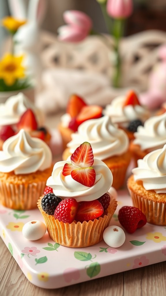 25 Creative and Colorful Easter Cupcakes to Try This Spring Delicious fruit-filled cupcakes topped with whipped cream and fresh berries for Easter.