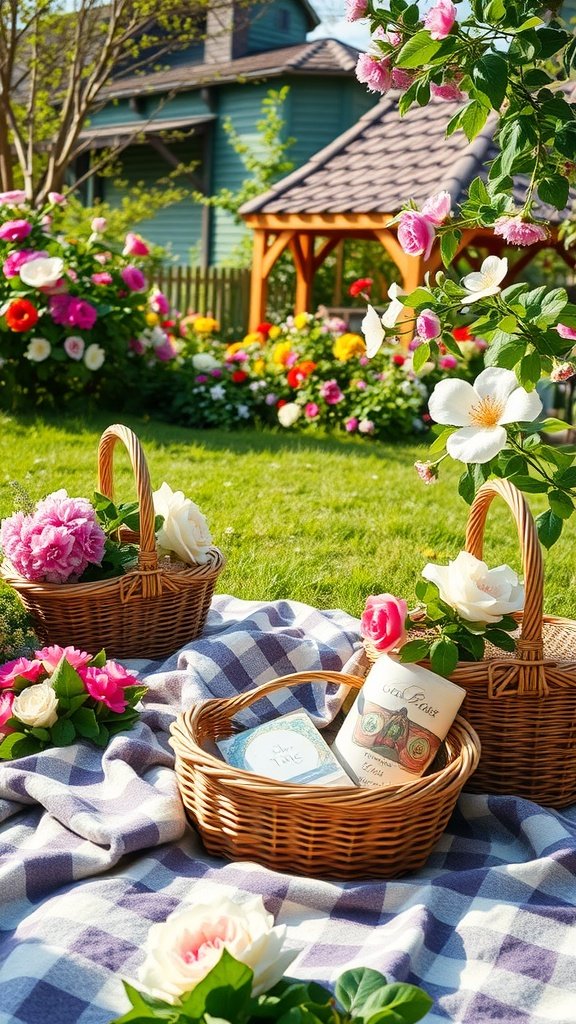 35 Creative Bridal Shower Ideas for an Unforgettable Celebration A beautiful garden setting with picnic baskets and flowers, perfect for a bridal shower.