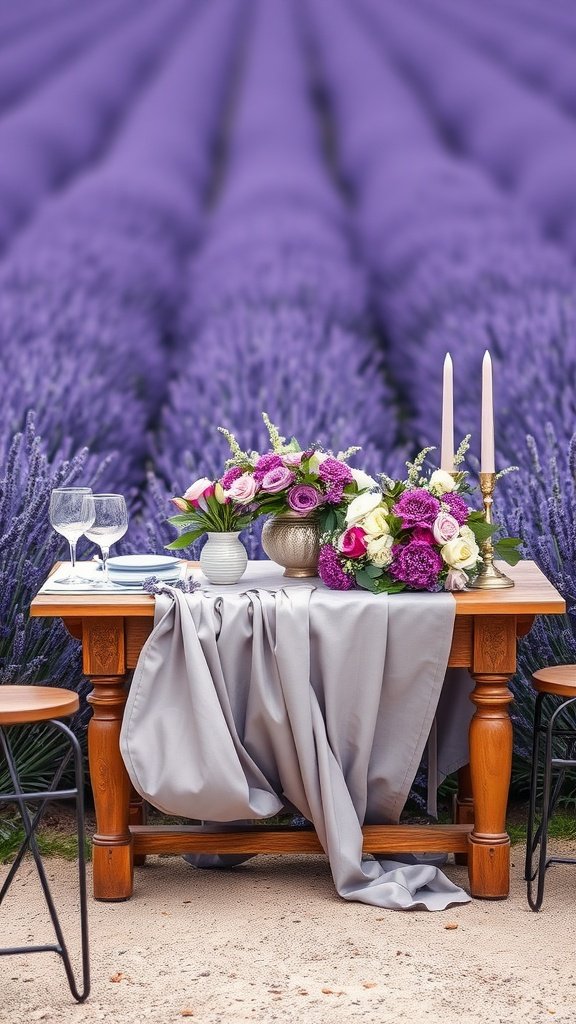 35 Stunning Romantic Wedding Table Settings for Your Special Day A romantic wedding table setting in lavender fields