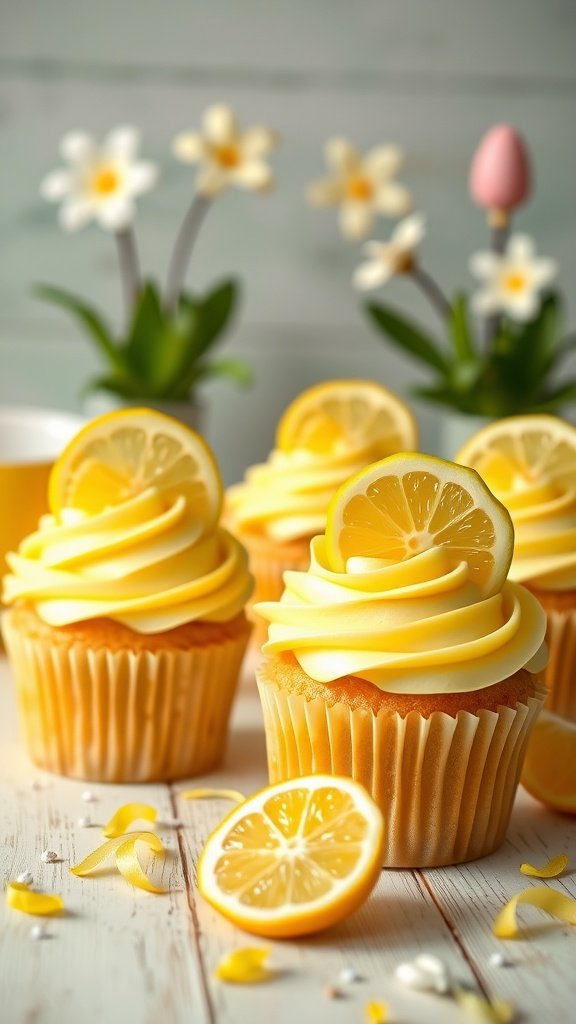 25 Creative and Colorful Easter Cupcakes to Try This Spring Delicious lemon zest cupcakes decorated with lemon slices and yellow frosting, perfect for Easter.