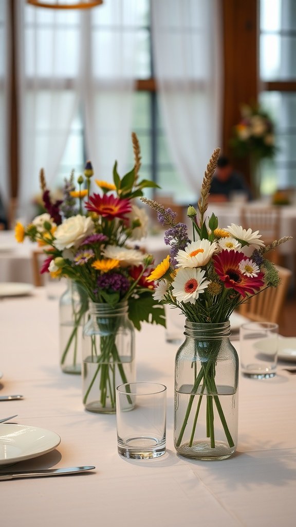 35 Creative Bridal Shower Ideas for an Unforgettable Celebration Mason jar centerpieces filled with colorful flowers on a table