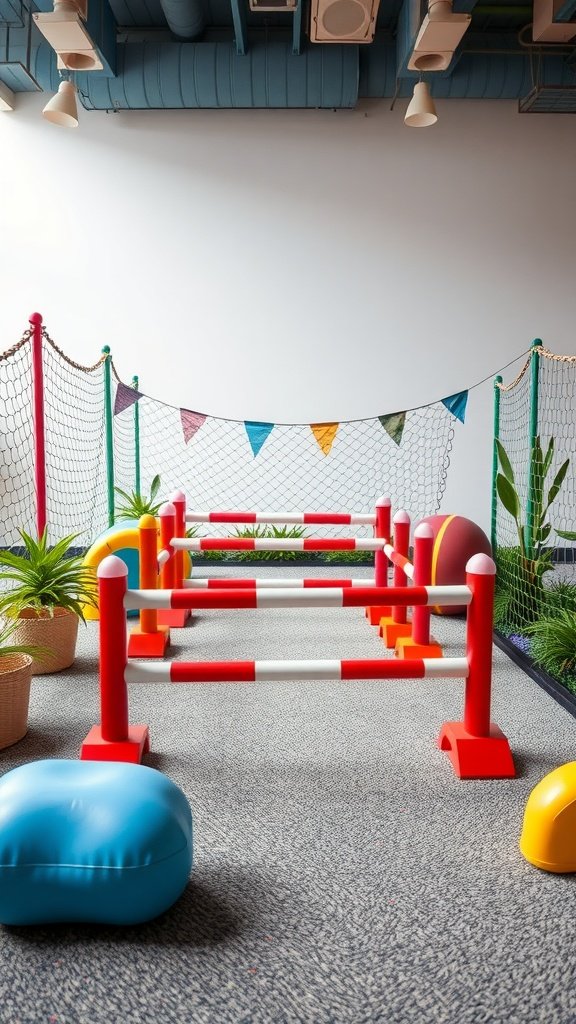 35 Creative Ideas for an Unforgettable 2nd Birthday Party Miniature obstacle course with colorful hurdles and cushions for kids