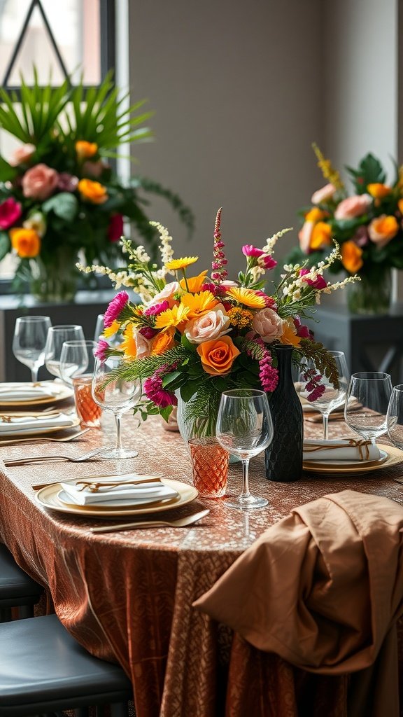 35 Stunning Romantic Wedding Table Settings for Your Special Day A beautifully set wedding table featuring mixed metals, rich textures, and vibrant floral arrangements.