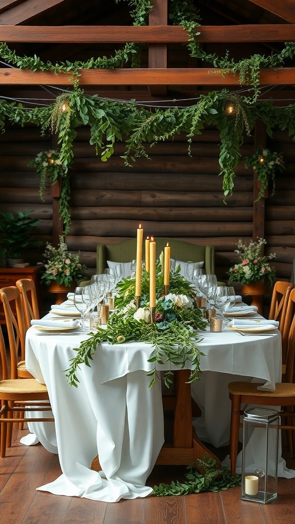 35 Stunning Romantic Wedding Table Settings for Your Special Day A beautifully set romantic wedding table featuring greenery, floral arrangements, and candles.