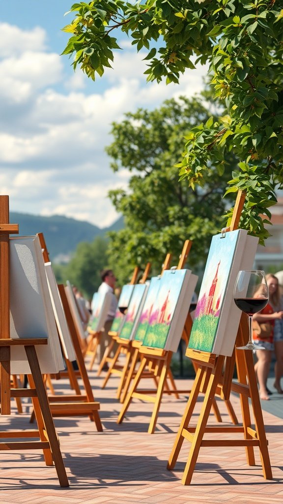 35 Creative Bridal Shower Ideas for an Unforgettable Celebration Outdoor paint and sip event with easels and drinks