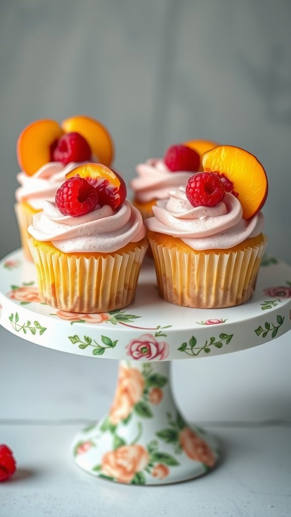 25 Creative and Colorful Easter Cupcakes to Try This Spring Peach Melba Cupcakes decorated with raspberries and peach slices