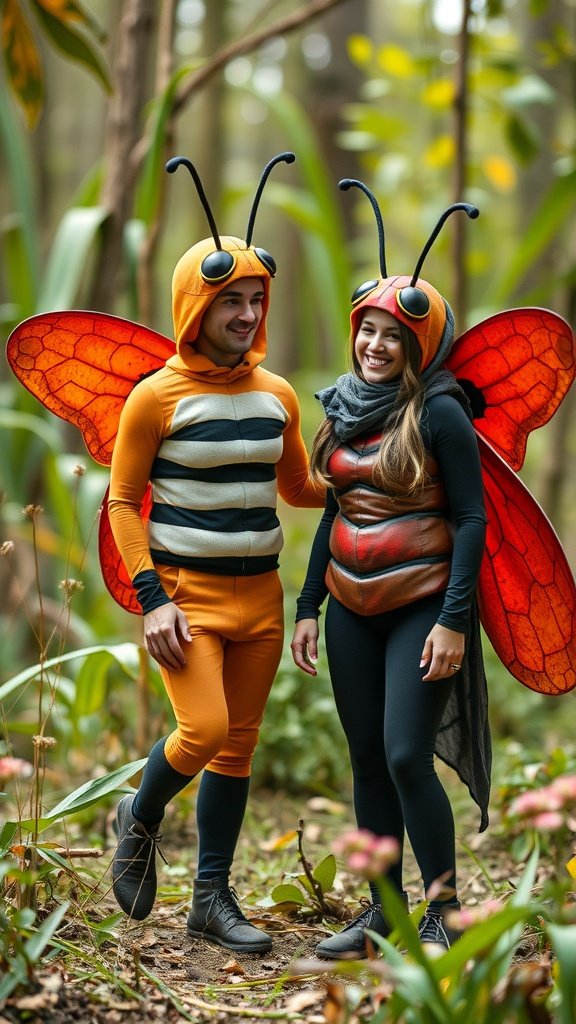 35 Best Couples Costumes for Your Next Halloween Party A couple dressed as a bee and a butterfly in a forest setting.